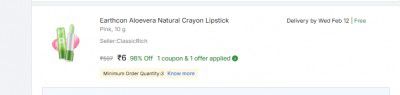 Earthcon Aloevera Natural Crayon Lipstick  (Pink, 10 g)