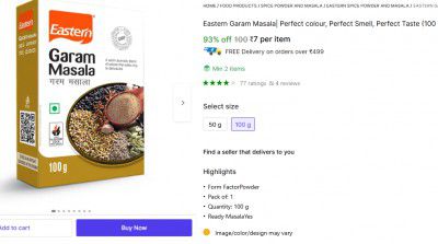 Eastern Garam Masala| Perfect colour, Perfect Smell, Perfect Taste (100 g)