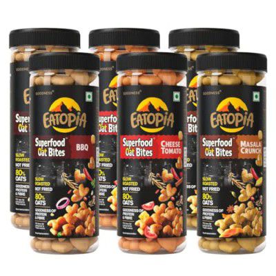 Eatopia 2 Masala Crunch, 2 BBQ & 2 Cheese Tomato Oat Bites | No Maida, Non-GMO, Not fried, Whole Grain | Gluten Free Oats | High Protein & Fiber | Healthy Diabetic Snacks | Healthy Snacks for Weight L
