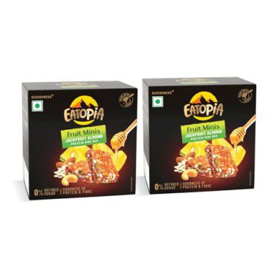 Eatopia Jackfruit Almonds Fruit Minis | 100% Natural Energy Bar, No Preservatives | Sugar Free Healthy Breakfast Snacks | Pack of 2 (5 minis per box) | Dry Fruits Protein Bars | Oats & Honey, Nuts & S