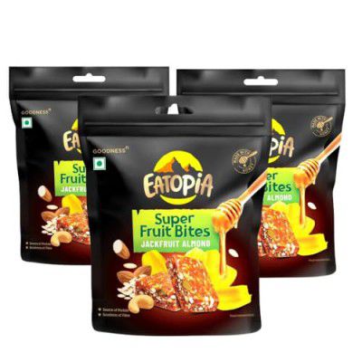 Eatopia Jackfruit Almonds Fruit Minis | 100% Natural Energy Bar, No Preservatives | Sugar Free Healthy Breakfast Snacks | Pack of 3 (3 minis per box) | Dry Fruits Protein Bars | Oats & Honey, Nuts & S