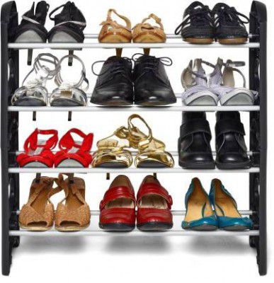 Ebee Store Metal Shoe Stand (Black, 4 Shelves, DIY(Do-It-Yourself))