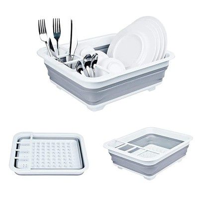 EBOFAB Collapsible Dish Drainer/Drying Rack ABS Plastic Kitchen Accessories Storage Organizer,with Spoon Storage Holder(Multicolor)