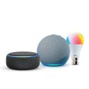 Echo Dot (3rd Gen, Black) and Echo Dot (4th Gen, Blue) combo with Wipro 9W LED smart Bulb...