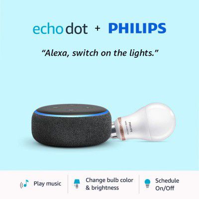 Echo Dot Combo with Philips 9W Smart Color Bulb - Smart Home Starter Kit
