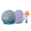 Echo Pop (Purple) and Echo Dot (4th Gen) with Clock (Blue) combo with Wipro 9W LED Smart Bulb...
