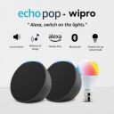 Amazon Echo Pop twin pack with Wipro 9W Simple Setup LED Smart Color Bulb and Alexa