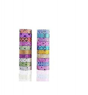 Eclet Pack of 24Pcs Colorful Decorative Adhesive Glitter Tape Rolls, Color Tape, Designer Tape, Decorative Material Set of 24 Pieces 