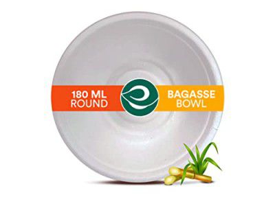 ECO SOUL [180 ml, 50 Pack Disposable Bagasse Bowls | Eco-Friendly, Biodegradable, Sugarcane Paper Bowls | for Serving Snacks & Dinner | Birthday, Wedding & Party | Round, White