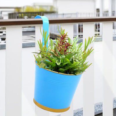 ecofynd 7 Inches Halley Balcony Hanging Pots for Railing, Pack of 1 (Sky Blue)