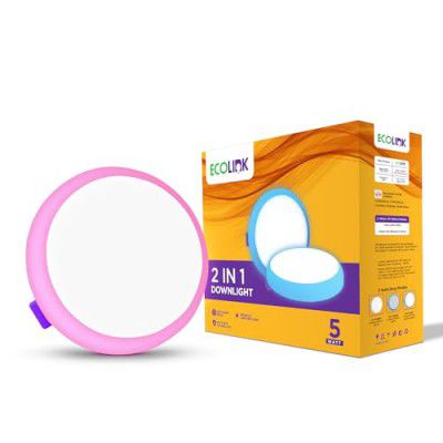 EcoLink 5W Round LED Ceiling Light | 2 Colors in 1 Concealed JB LED Downlight | Cut Out: 2 inch, Color: Pink + Cool White