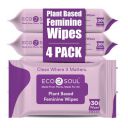 EcoSoul Plant-Based Intimate Wipes For Women| 30 Eco-Friendly Wipes Each (Pack of 4)...