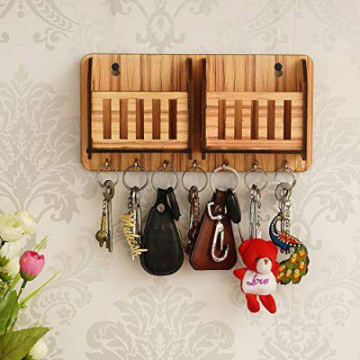eCraftIndia Brown Multiutility 7 Hooks Wooden Key Holder