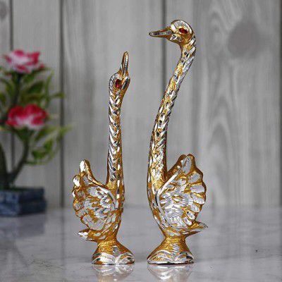 eCraftIndia Dancing Cute Love Birds Decorative Figurine Showpiece (Golden and Silver, one Size, 7.5 Inch)