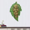 eCraftIndia Golden Chaturbhuj Lord Ganesha on Green Leaf Metal Wall Hanging, Golden and Green, one Size, AGG561...