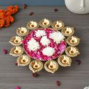 eCraftIndia Golden Metal Handcrafted Designer Urli with 13 Diyas - Elegant Home Decor Centerpiece, for Diwali, Birthdays, Anniversaries, and Special Occasions...