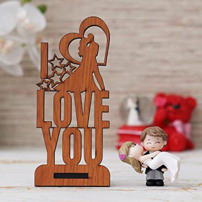 eCraftIndia \'I Love You Wooden Showpiece, and Bride Kissing Groom Romantic Couple Showpiece - Valentine Gifts for Girlfriend, Boyfriend, Husband, Wife