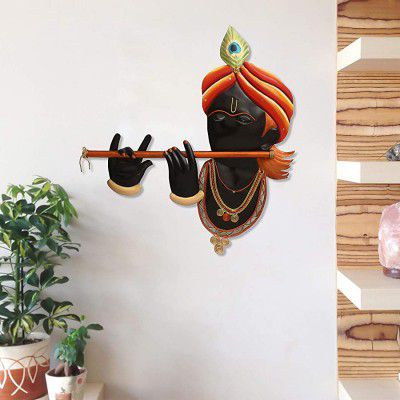eCraftIndia Iron Lord Krishna Playing Flute/Bansuri Wall Hanging