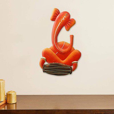 eCraftIndia Musician Lord Ganesha Playing Veena Handcrafted Iron Wall Hanging