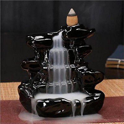 eCraftIndia Polyresin Dropping Fountain Design Smoke Backflow Cone Incense Holder (7.01 cm x 7.01 cm x 11.98 cm, Black)
