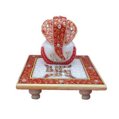 eCraftIndia Ridhi Sidhi with Saathiya on chowki (4 in, Red)