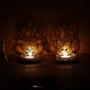 eCraftIndia Set of 2 Golden Metal Lord Ganesha and Goddess Lakshmi Shadow Tea Light Holders ...