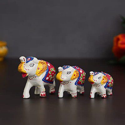 eCraftIndia Set of 3 Designer Elephant Showpiece Animal Figurines- Multicolor