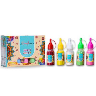 eCraftIndia Set of 5 Rangoli Colours Bottles - Rangoli Tool Kit Pack - Rangoli Fillers Bottles - Vibrant Colors for Beautiful Rangoli Designs - Navratri Diwali Decoration Items for Home Decor