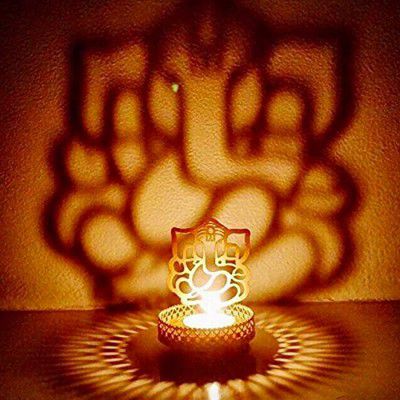 eCraftIndia Shadow Ganesh Ji Metal Tea Light Holder (10 cm x 10 cm x 10,Set of 25)