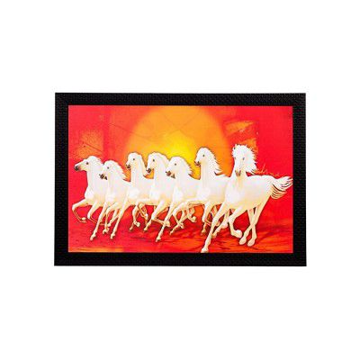 eCraftIndia White Running Lucky Horses Matt Textured UV Art Painting 