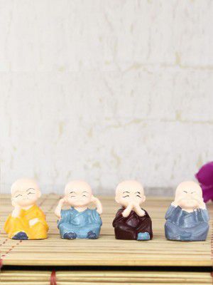 eCraftIndia Set of 4 Beige & Blue Handcrafted Child Monk Buddha Showpieces