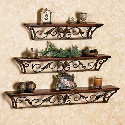 Eden International Wooden & Iron Rack Shelf/Pot Stand/Wall Stand Wall Shelves Wall Mount (Set of 3)