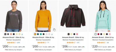 Eden & Ivy Women Sweatshirt Starts ₹200 | Upto 90% Off