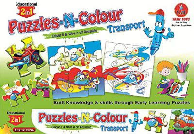 Educational Birds Puzzle-N-Colour 2 in 1,Reusable Fun Activity for Kids, Colour It and Wipe It Off! (Transport)