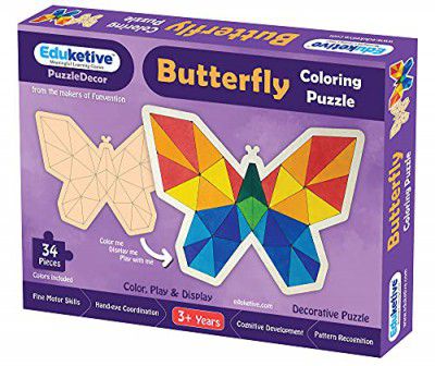 Eduketive PuzzleDecor Butterfly Decorative Coloring Puzzle with Stand 34 Pieces Kids Age 3-12 Years Old + Free Colors