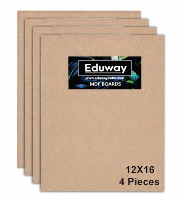 Eduway A3 12x16 Inch MDF Board Wood Sheet for Mandala, Lippan, Resin Art & Craft, 4mm Thick, Pack of –4 - Premium Cardboard Material for Artists, Art and Craft Students - Hard Cutout in Small and Larg