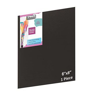 Eduway Medium Grain 6x8 inch Cotton Black Canvas Board- Pack of 1, (15x20 cms) with 4mm MDF Board Backing, for Painting.