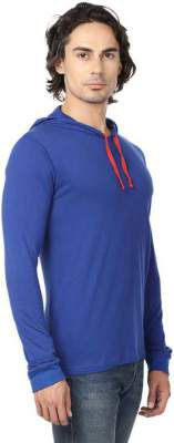 Feed Up Solid Men Round or Crew Blue T-Shirt