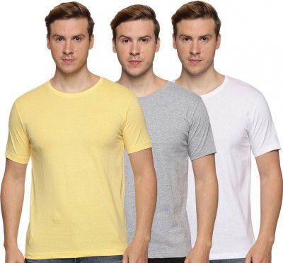 Eedhass Pack of 3 Men Solid Round Neck Yellow T-Shirt