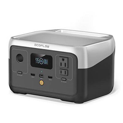 EF ECOFLOW Portable Power Station RIVER 2, 256Wh LiFePO4 Battery/ 1 Hour Fast Charging, 2 AC Outlets Up to 600W for Outdoor Camping and Home Back Up