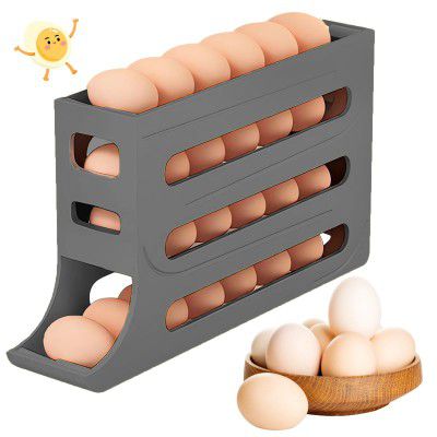Egg Holder for Fridge, 4 Tiers Dispenser, 30 Egg Container Refrigerator (Grey)