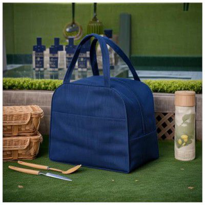 Eightiz Insulated Travel Lunch Bags for Women,Tiffin,Storage Bag for Office, College & School,Picnic,Outdoor,Trekking (Blue) (Cotton)