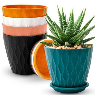 Eightiz Pack of 5 Round Flower Pots for Home Planters, Terrace, Garden Etc | Multicolor | Suitable for Home Indoor & Outdoor Gardening Plants(Mix Colour)