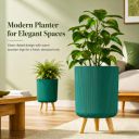 Eightiz Store Modern Green Flower Pot with Plastic Legs | Indoor Outdoor Planter for Home Garden Balcony Decor Ribbed Design Sturdy Plastic Mid-Century Style (Green, Pack of 2)...