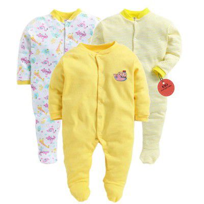 EIO 100% Cotton Rompers/Sleepsuits/Jumpsuit Baby Boys & Girls Pack of 3