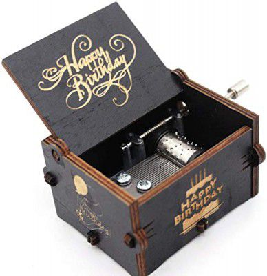 EITHEO Wooden Uniq Carved Hand Crank Happy-Birthday-Black Theme Music Box