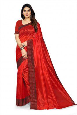 Ek-Pal  Checkered Daily Wear Cotton Blend, Poly Silk Saree  (Red)