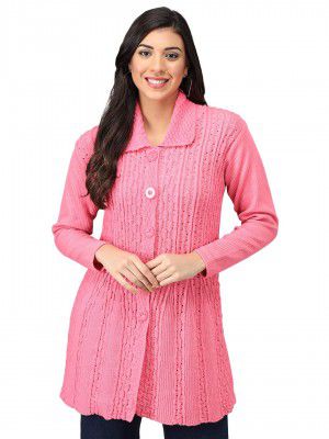 eKools Women Wool Blend Banded Collar Cardigan
