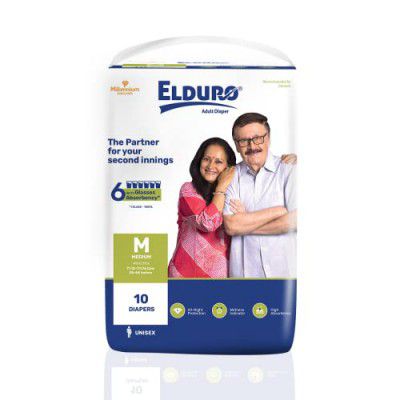 ELDURO Adult Diaper Medium Size | 71.12-111.76cm (28"-44") | Tape Style, Adult Diapers M Size, Adult Diaper Medium Size, Unisex, Leakproof, 14hr Overnight Protection - Pack of 1 (10 counts)