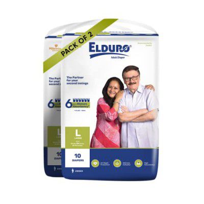 ELDURO Adult Diaper Tape Style, Large 101-139 cm (40''-55''), 20 Count, Unisex With Wetness Indicator, Leakproof, 14 hrs Overnight Protection, Aloe Vera, Pack of 2